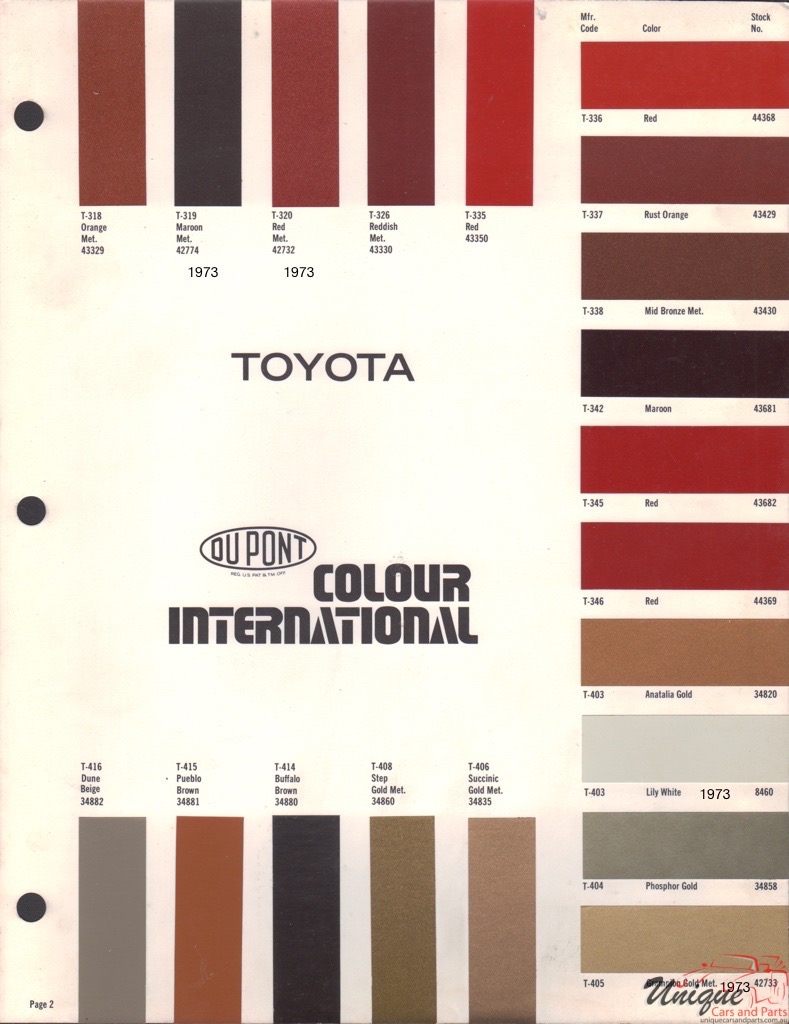 1973 Toyota International Paint Charts DuPont 2